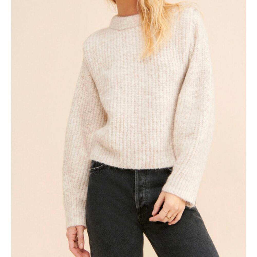 En Saison Muscle Tee Pullover‎ Sweater Padded Shoulders Oatmeal Chunky  Sz Small